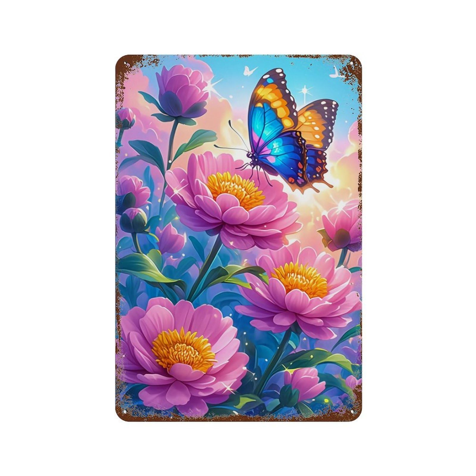 Colorful Butterfly Garden Rusty Metal Tin Sign 11.8"x7.9", for Farmhouse, Kitchen And Entryway Decor, Rustic Home Decor