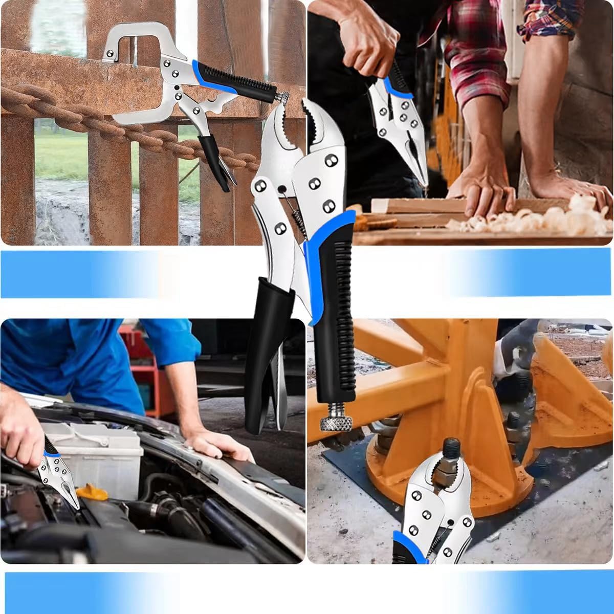 ACOSEA Vice Grips,6-Pack Vise Grip Pliers 5"/7"/10"Curved Jaw Locking Pliers,6-1/2"& 9-1/2" Needle Nose Pliers Set and 6" C-Clamp for welding,Woodworking, Metal Working