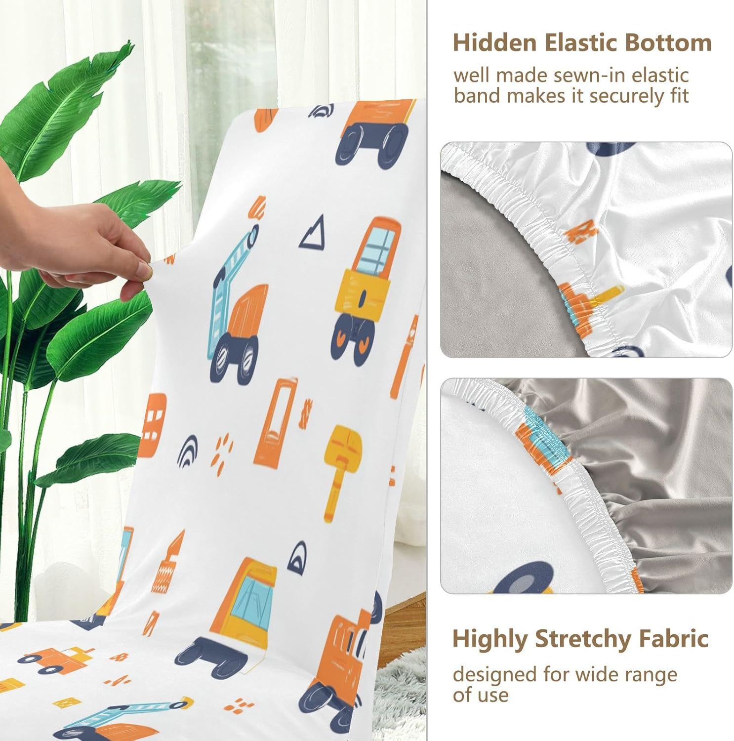 ALAZA Chair Covers for Dining Room, Cute Funny Construction Cars Stretch Chair Cover Sets Chair Protector Removable Washable for Ktichen Restaurant Hotel