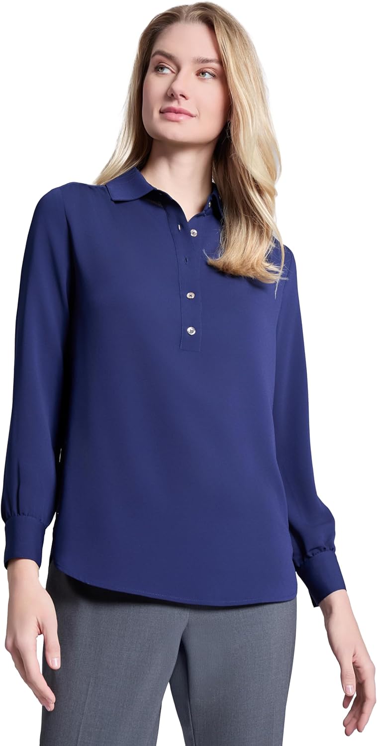 Jones New York Womens Long Sleeve Button Detail Tunic Top