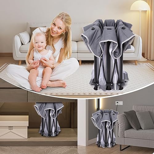 Miniatura 4 de TOREVSIOR Corralito plegable para bebés con alfombra, corralito plegable de 50 x 50 pulgadas para bebés y niños pequeños, corral de juegos de