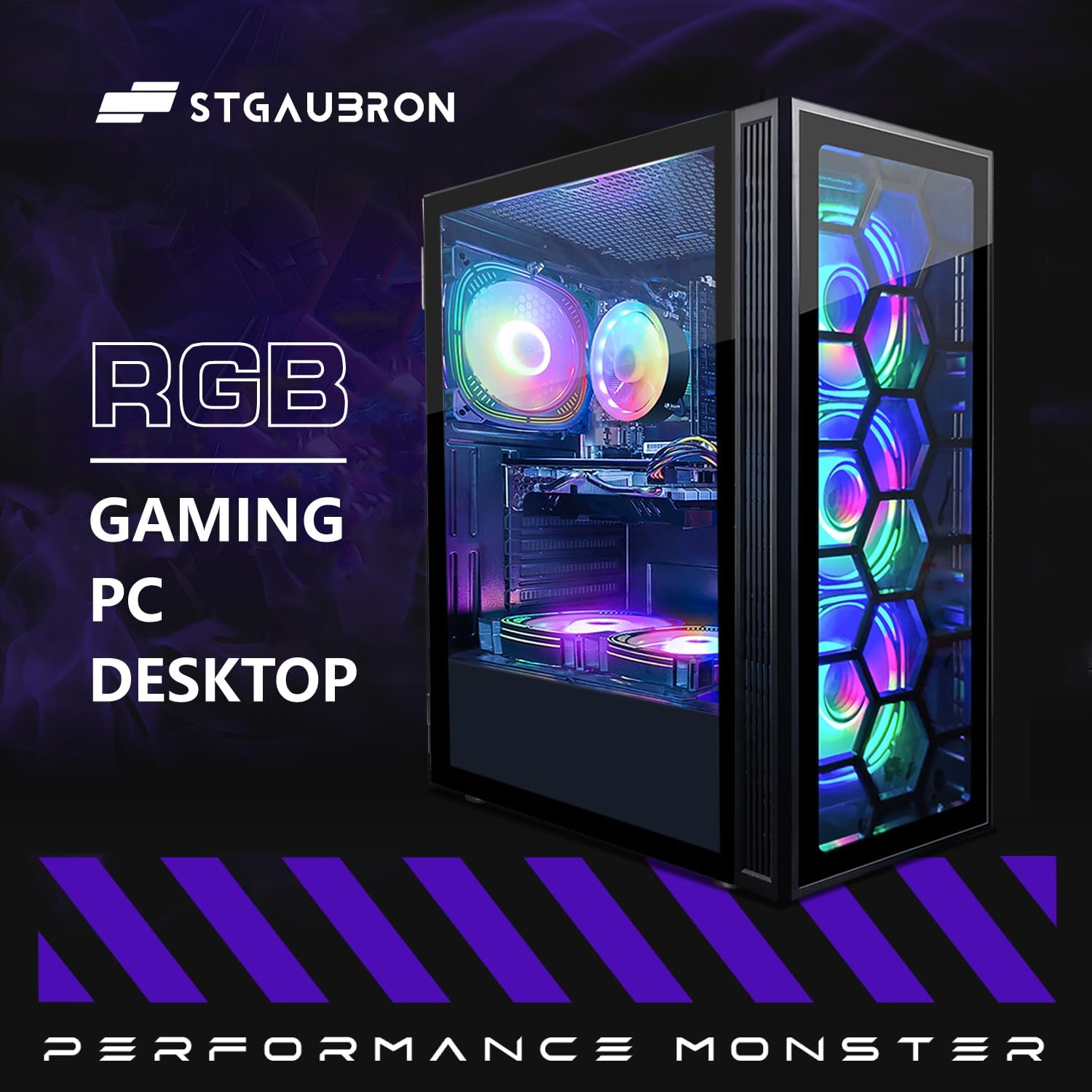 STGAubron Gaming PC Computer Desktop, Intel Core i7 8th Gen up to 4.1G, GeForce RTX 2060 Super 8G, 32G DDR4, 1T SSD, WiFi 6, BT 5.2, RGB Fan x6, Windows 11 Home