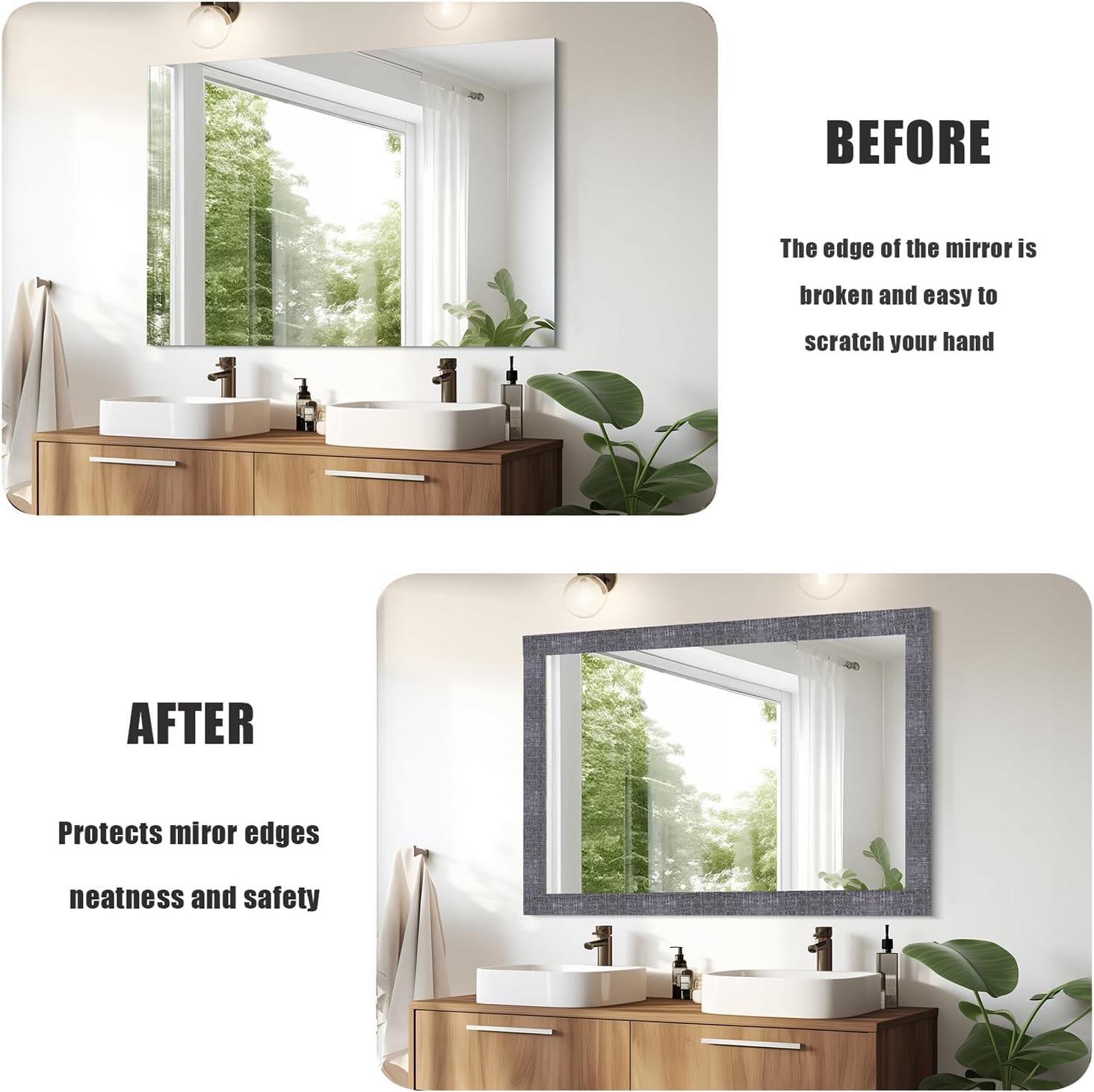 11 Yard Grey Wood Grain Wallpaper Bathroom Mirror Frame Sticker, Various Room Applications, Self-Adhesive Wall Sticker