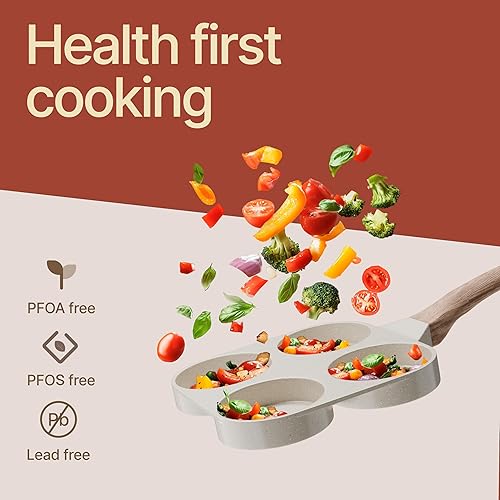Miniatura 6 de Sartén antiadherente para huevos de 4 tazas de mármol blanco, sartén para panqueques de granito, libre de PFOS y PFOA, aluminio fundido a presión