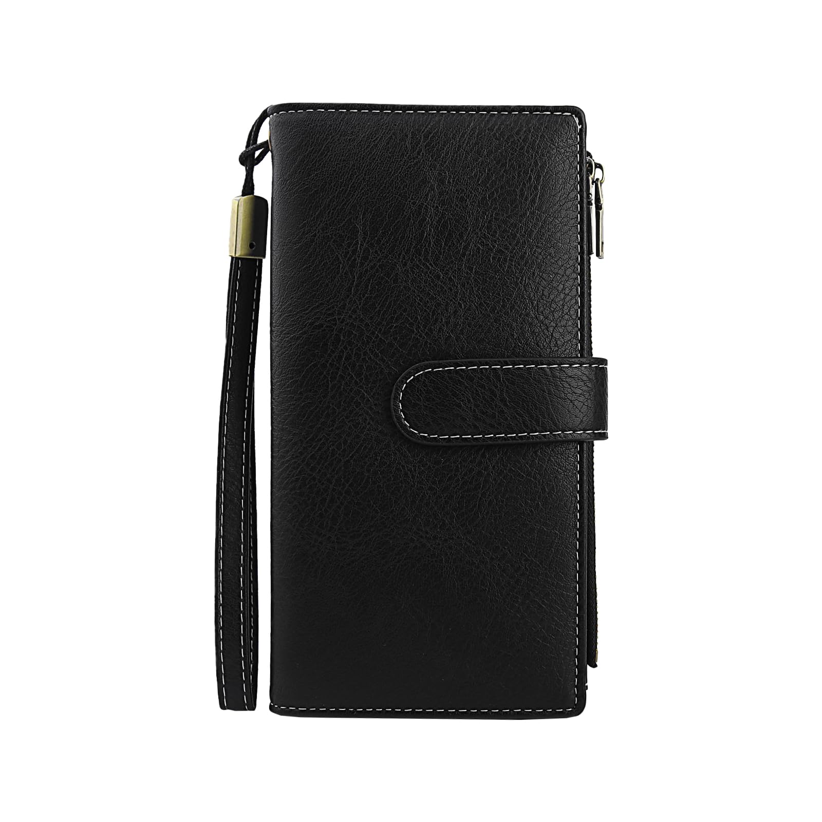 MUXILING Wallet for Women Large Capacity Credit Card Holder Rfid Wallet Women Double Zipper Pocket Ladies Bifold Wristlet Clutch Leather Wallet,Black