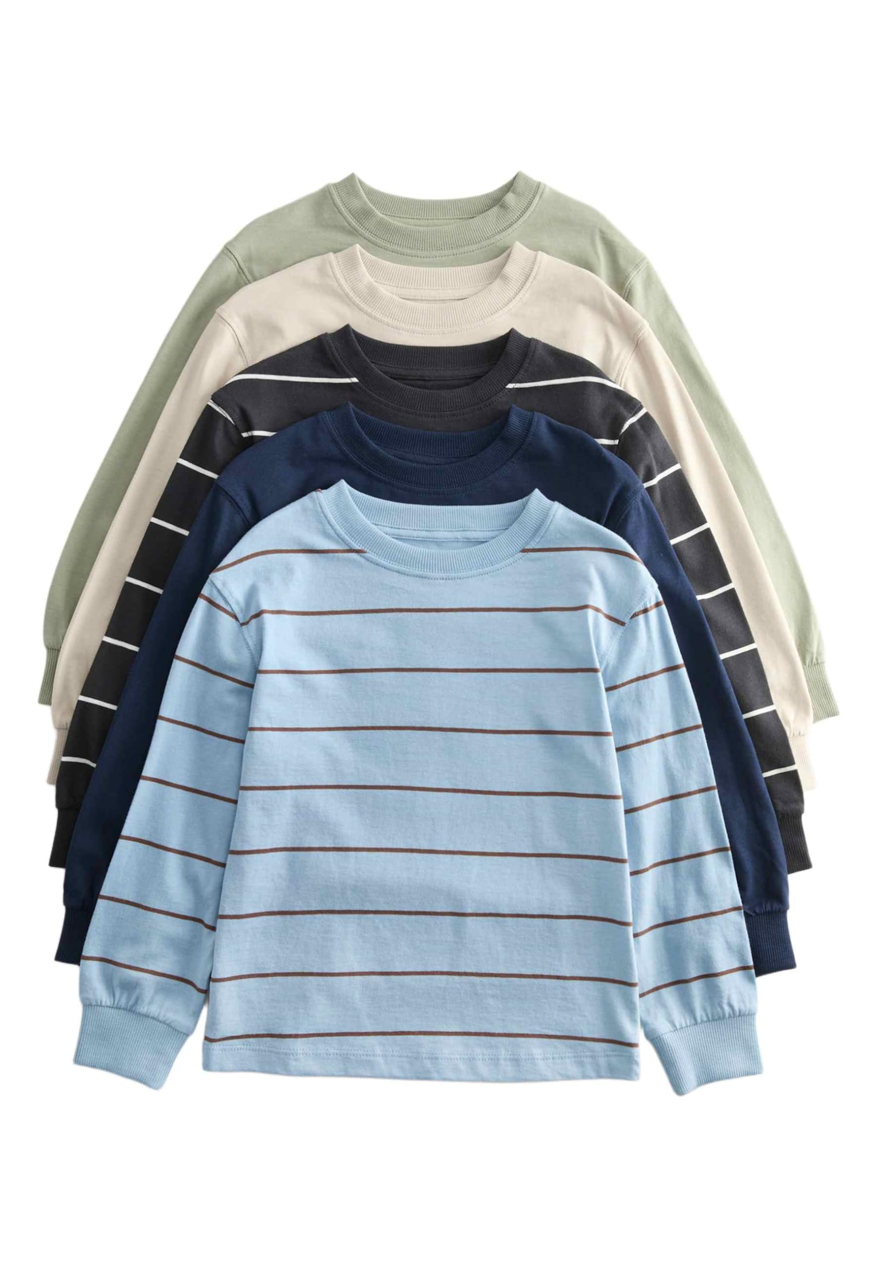 Marks & Spencer Kinder Unisex Baumwolle Hemd 5er-Pack Regular | Ärmellänge: Langarm, Rundhalsausschnitt, Ohne Kragen, Zum Reinschlüpfen, Leicht