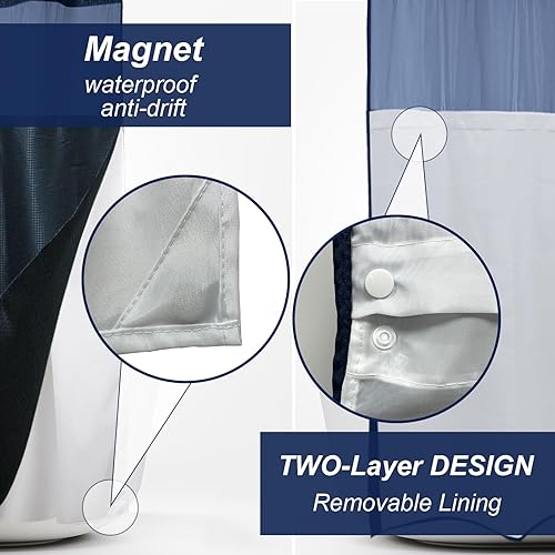 Vista 39 de Cortina de ducha de tortugas marinas, temática náutica de playa, verde y verde azulado, sin ganchos, punto gofre y forro desmontable, decoración