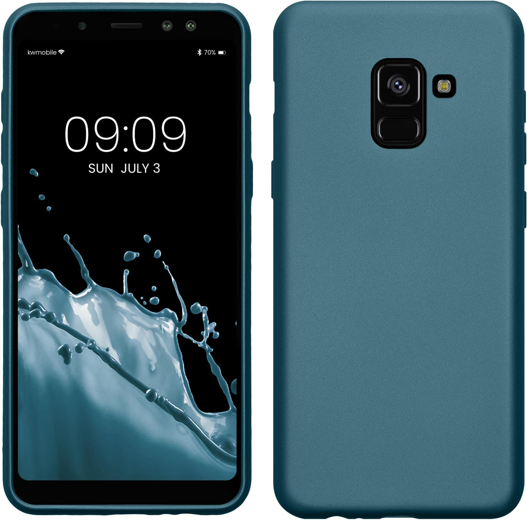 kwmobile Case Compatible with Samsung Galaxy A8 (2018) Case - Soft Slim Metallic TPU Silicone Cover - Metallic Caribbean Blue