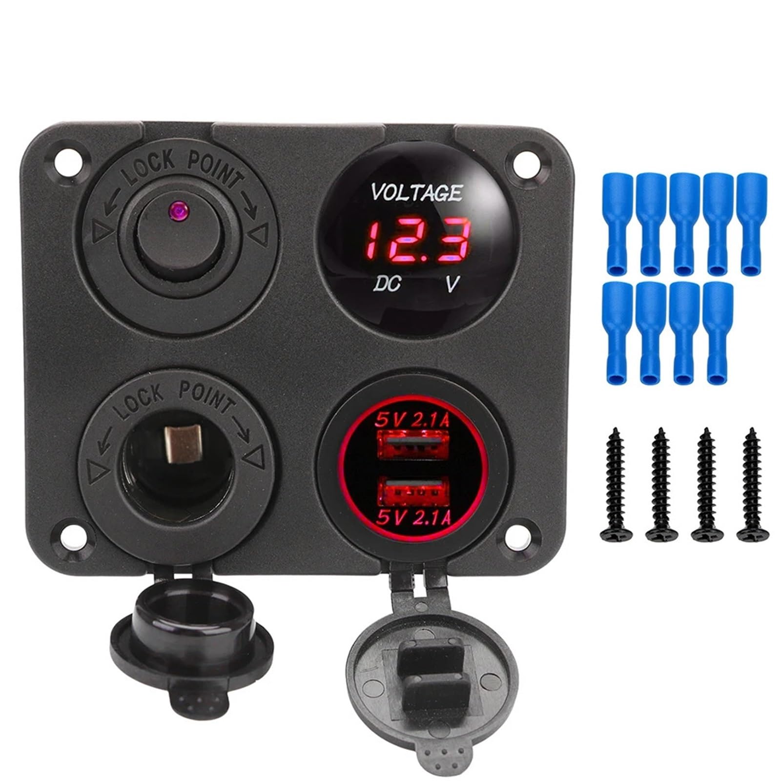 For, camper, camion, veicoli, interruttore 12V, accendisigari, caricabatterie for auto 4 in 1, pannello interruttori con doppio caricatore USB Auto Barca Camper(Rot)