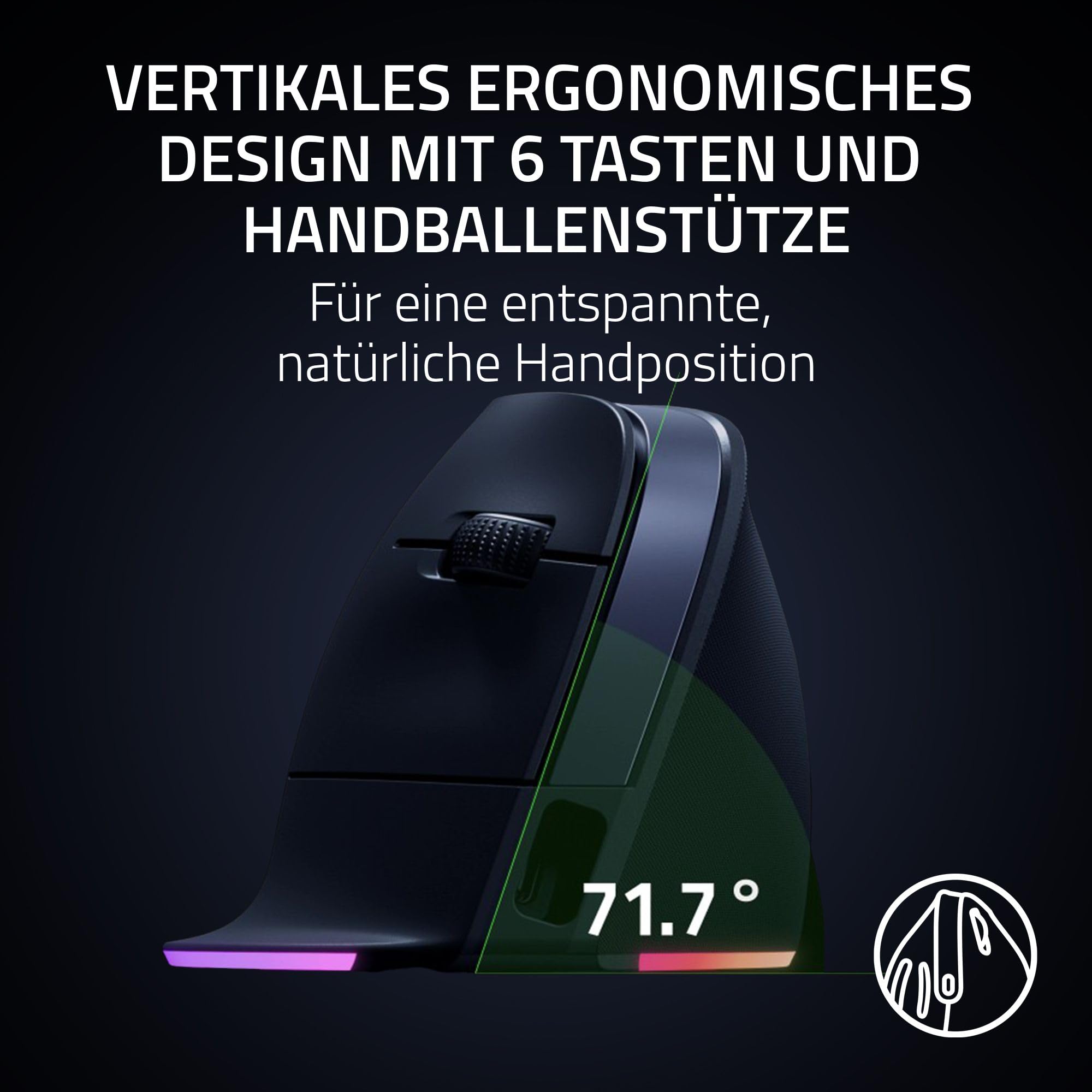 Razer Pro Click V2 Vertical - Vertikale ergonomische kabellose Maus für Rechtshänder - KI Prompt Assistenz - 30K Optical Sensor - Windows & Mac (bis zu 6 Monate Akku-Leistung, 9 Tasten) Schwarz