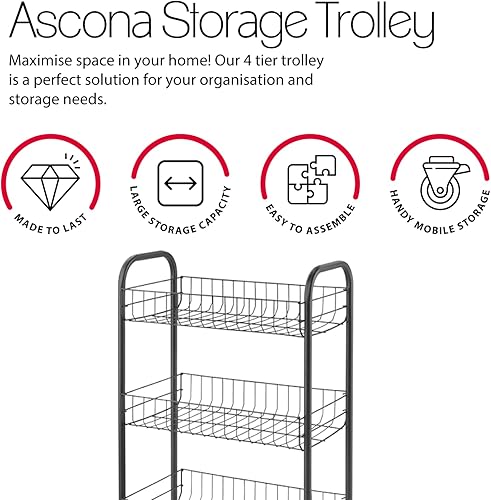 Miniatura 9 de Metaltex Lugano Carrito de 3 niveles con ruedas  Carrito de almacenamiento multiusos para el hogar, incluyendo cocina, baño, oficina y garaje