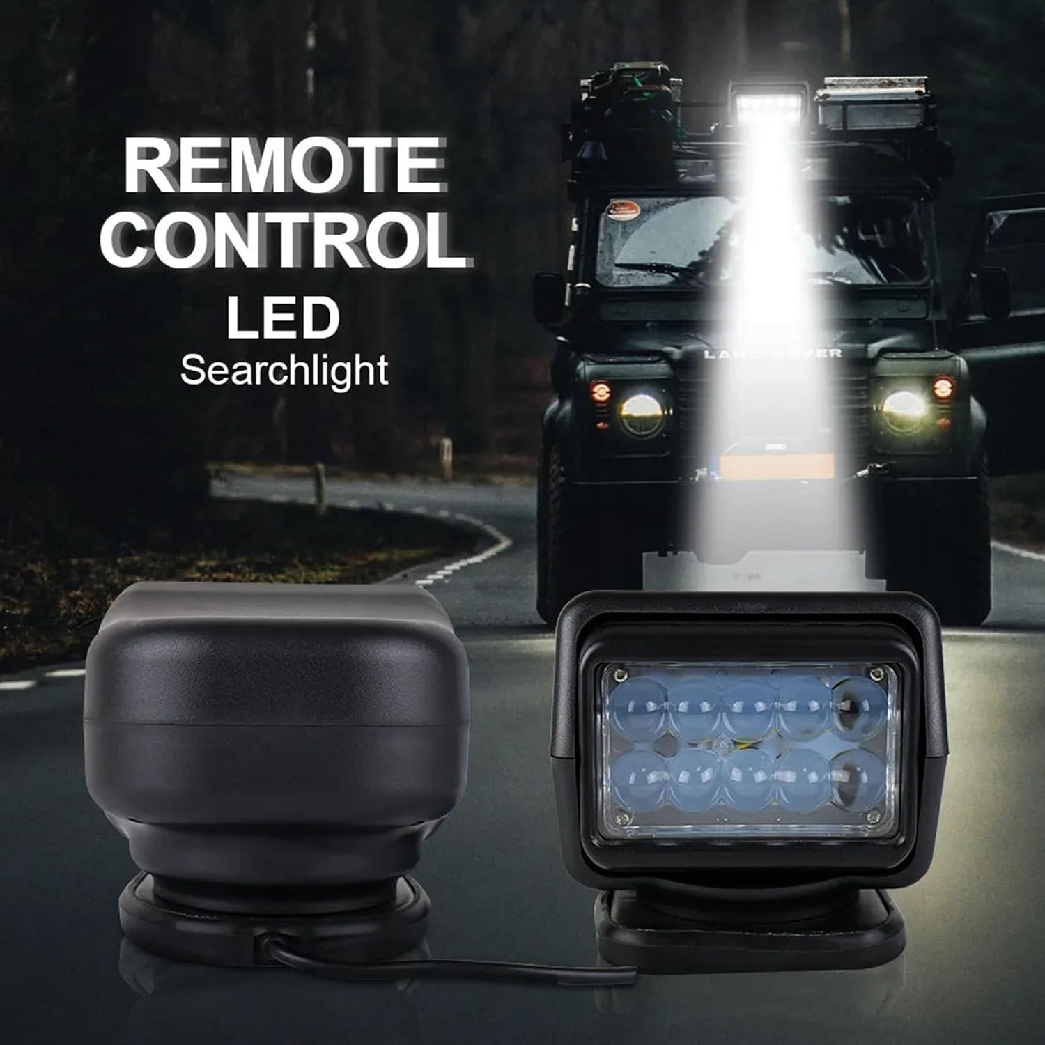 50W Led Search Light Marine, Portable Remote Control Truck Spotlight Control Searchlight 360 Degrees Rotating, Wireless Spotlight for Trucks Boat Home Camping SUV Off-Road