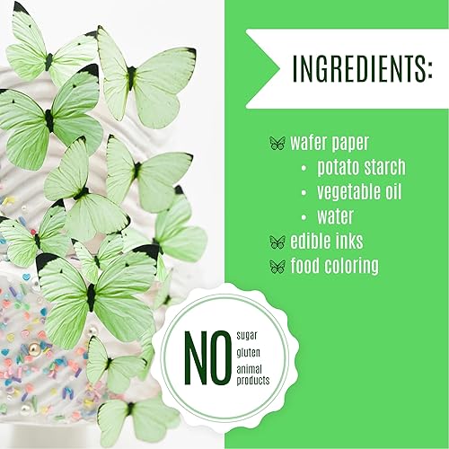 Miniatura 5 de Sugar Robot - Mariposas comestibles para decoración de pasteles, pequeños adornos de mariposa verde pastel y adornos para cupcakes, decoración hecha