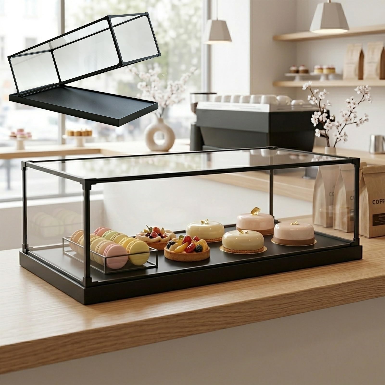 Transparent Embedded Acrylic Display Case, Removable Acrylic Box with Reinforced Alloy Frame, Stackable Dustproof Display Storage Bins for Desserts(15x15x15cm/6x6x6in)