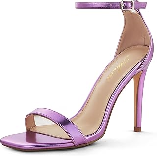 Women's High Heels Square Open Toe Strappy Heeled Sandals | 4IN Adjustable Ankle Strap Classic Stilettos for Daily Party Work