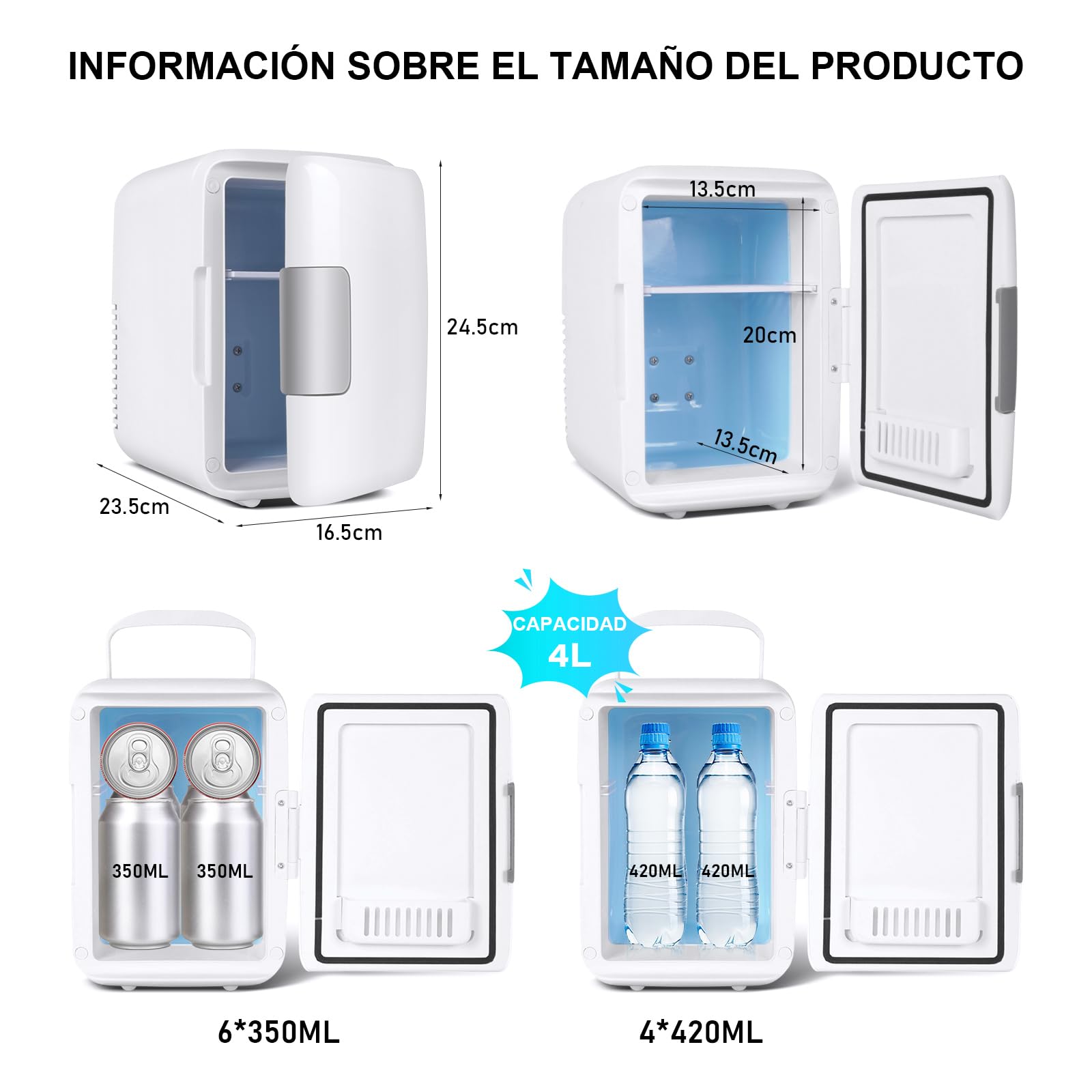 Nevera Pequeña - Mini Nevera, 4L Comética Pequeña Nevera para Dormitorio, CA 220V/ CC 12V para Coche, Mini Neveras Para Habitacion (Blanco)