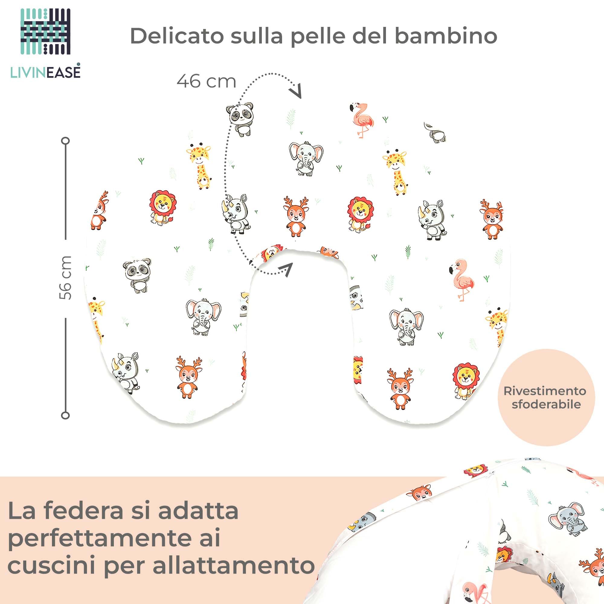 LivinEase Fodera per Cuscino da Allattamento Rimovibile 100% Cotone per Neonati