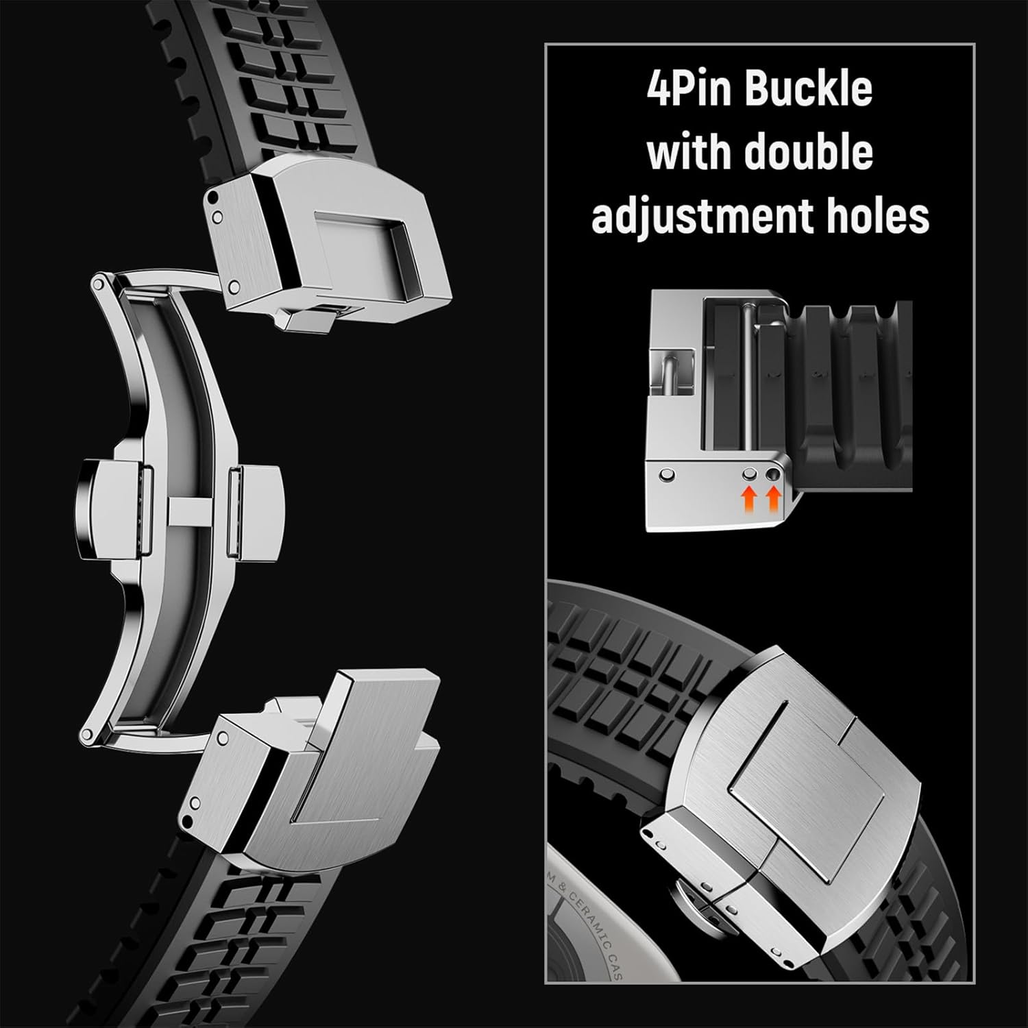 Silicone Band for Apple Watch Ultra 3/2 / Series 11 10 9 8 7 (44mm 45mm 46mm 49mm), Men Luxury Sport Strap with Metal Rugged Folding Clasp, Rugged Heavy Duty Modern Design for Men - Image 5