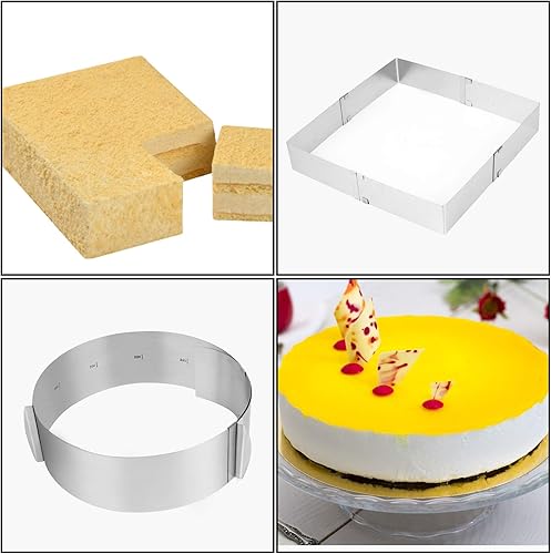 Miniatura 7 de ZEONHEI 2 anillos para moldes de pastel de 6 a 12 pulgadas, molde ajustable para pastel, círculo de acero inoxidable para mousse y molde cuadrado,
