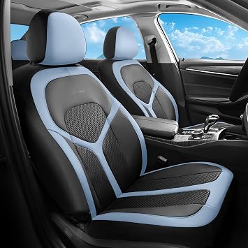 Car Seat Covers Front Seat, Universal Seat Cover 2 Seats, Automotive Seat Covers with Mesh Leather, Waterproof Car Seat Protector, Breathable Car Seat Cushion for Most Car SUV Truck Blue