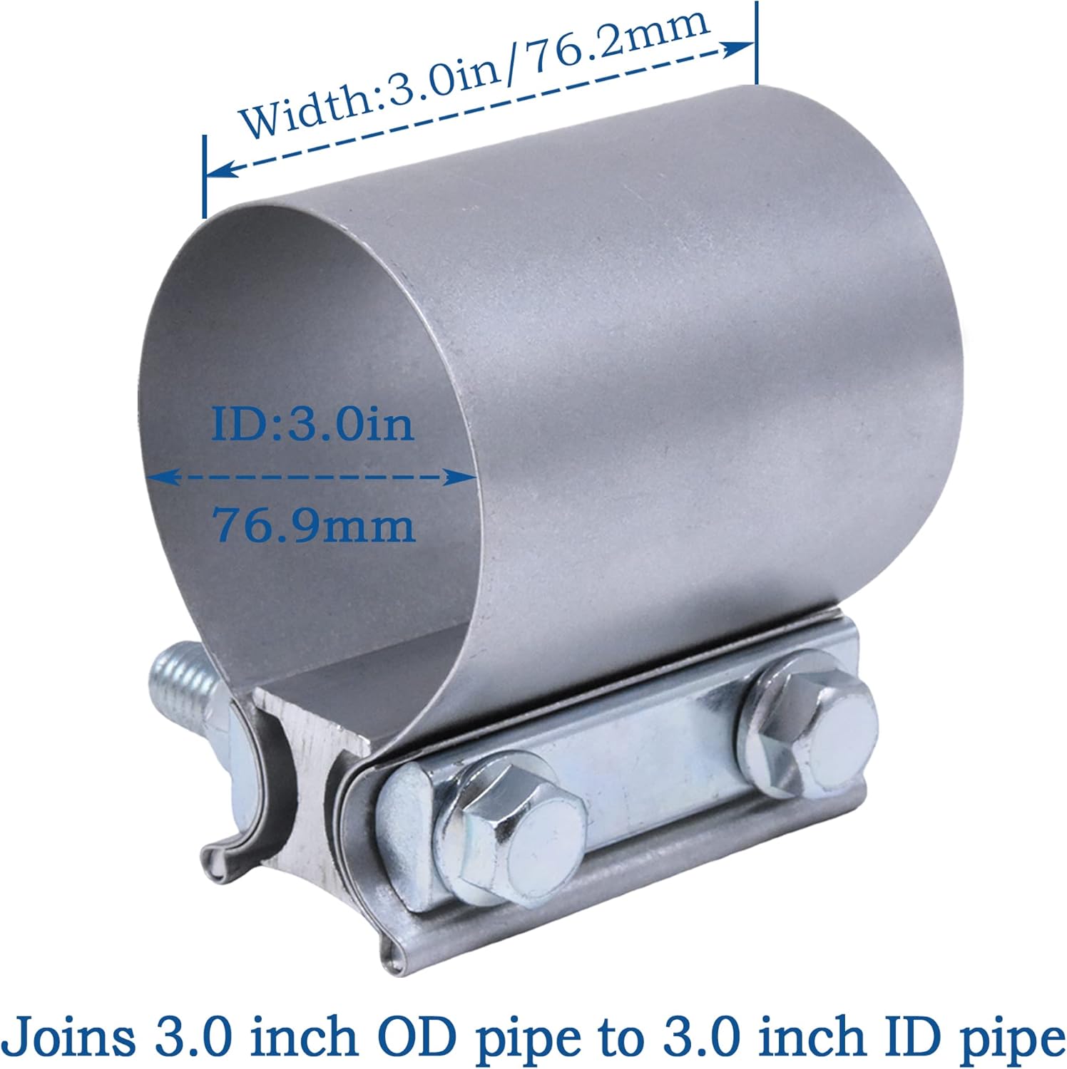 Exhaust Pipe Clamp 3.0 Inch Butt Joint Exhaust Clamp for 3'' OD Pipe with Seal Band Clamp Sleeve 3 Inch Width Aluminized Steel Plate (4PCS)