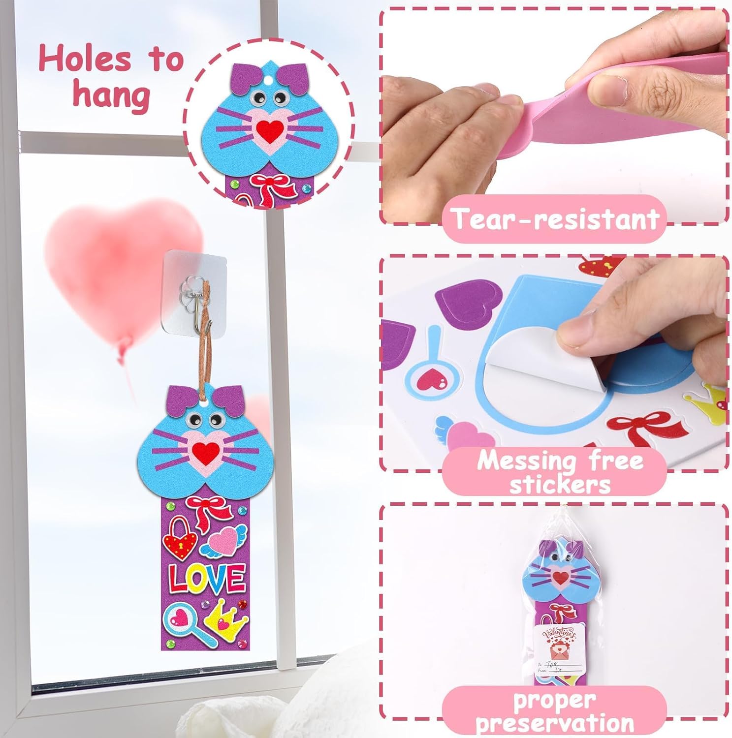 Qyeahkj 32 Sets Valentine's Day Bookmarks Foam Craft Kit for Heart Bookmarks DIY Craft Animal Face Heart Owl Foam Stickers for Home Activity Valentine Gift Party Favor Decorations