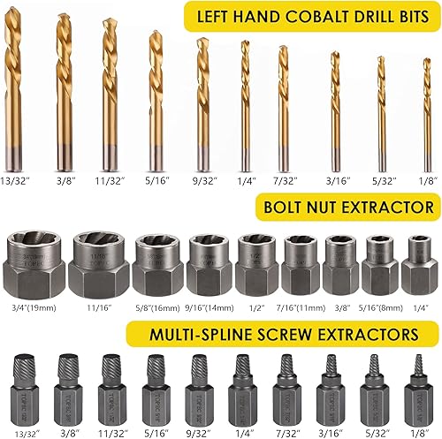 Miniatura 3 de Topec Kit extractor de pernos, 29 piezas extractor de tornillos y juego de brocas para mano izquierda, enchufe removedor de tuercas peladas fácil de