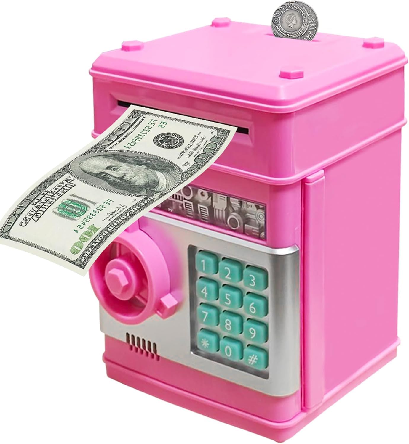 AWH Electronic Piggy Bank ATM for Kids – Mini Money Safe with Password Lock, Secure Cash & Coin Storage Box for Boys & Girls, Fun Way to Learn Saving, Assorted Color