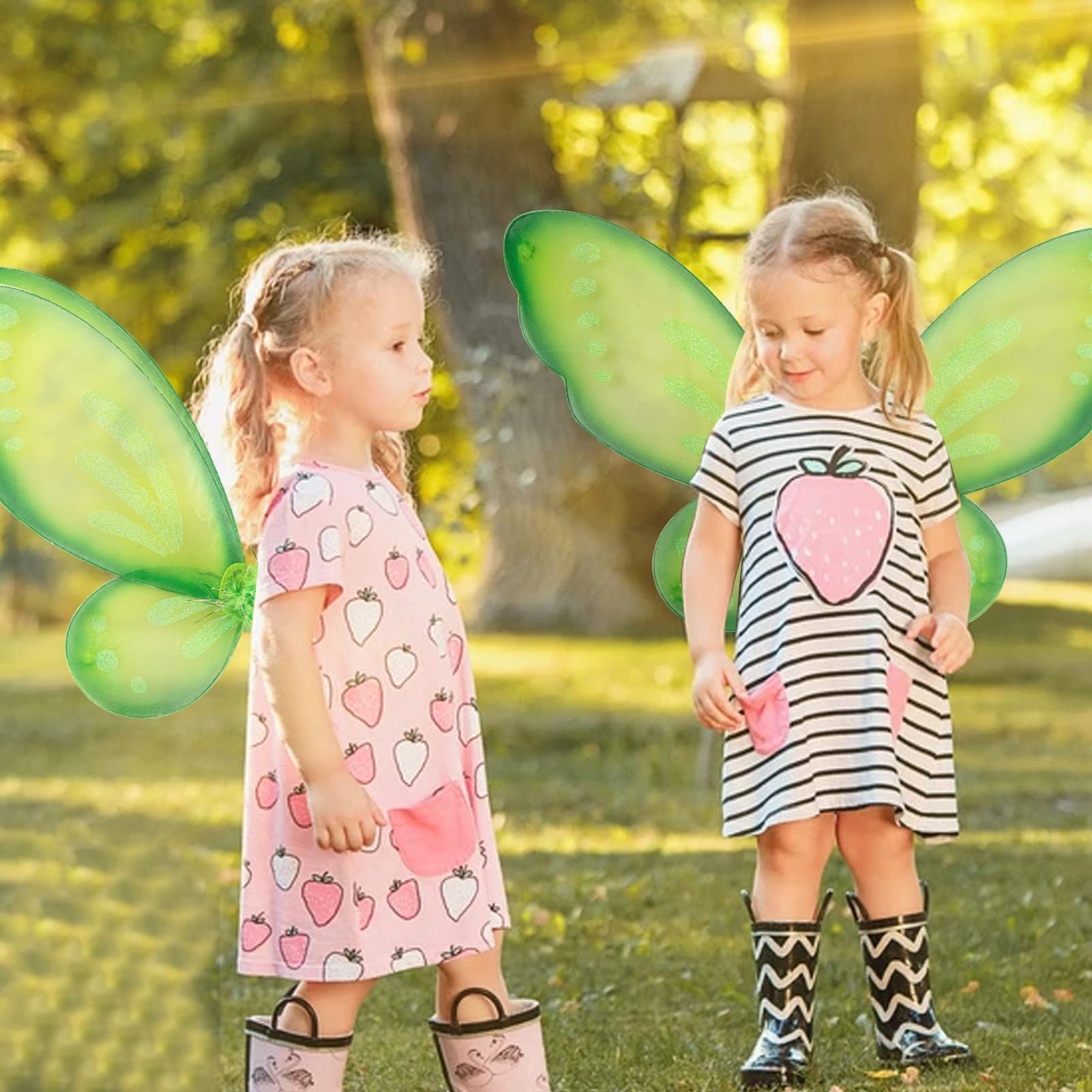 Ali Fata Adulto Bambina Costume Halloween, 1 Pezzi Ali Farfalla Donna Ali da Angelo Verde Accessori Carnevale per Natale Feste（58 * 44cm）