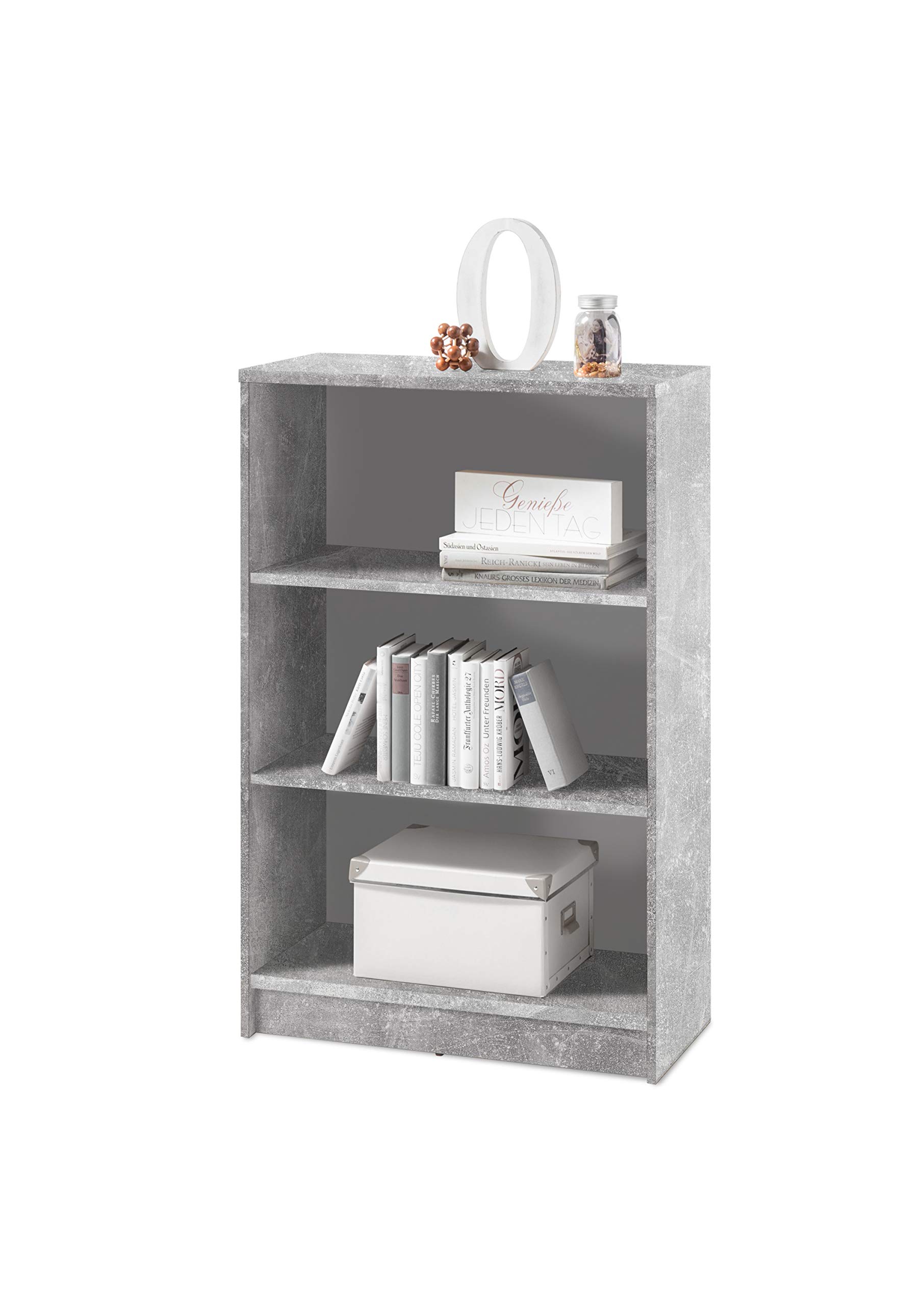 Stella TradingShelf, Wood composite, White/Concrete Decor, Regal 1 / Schmal 2 E-Böden