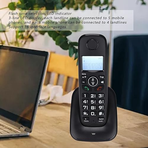 Miniatura 2 de ciciglow Teléfono inalámbrico para el hogar, compatible con 16 idiomas, pantalla LCD retroiluminada, identificación de llamadas/reenvío de llamadas,