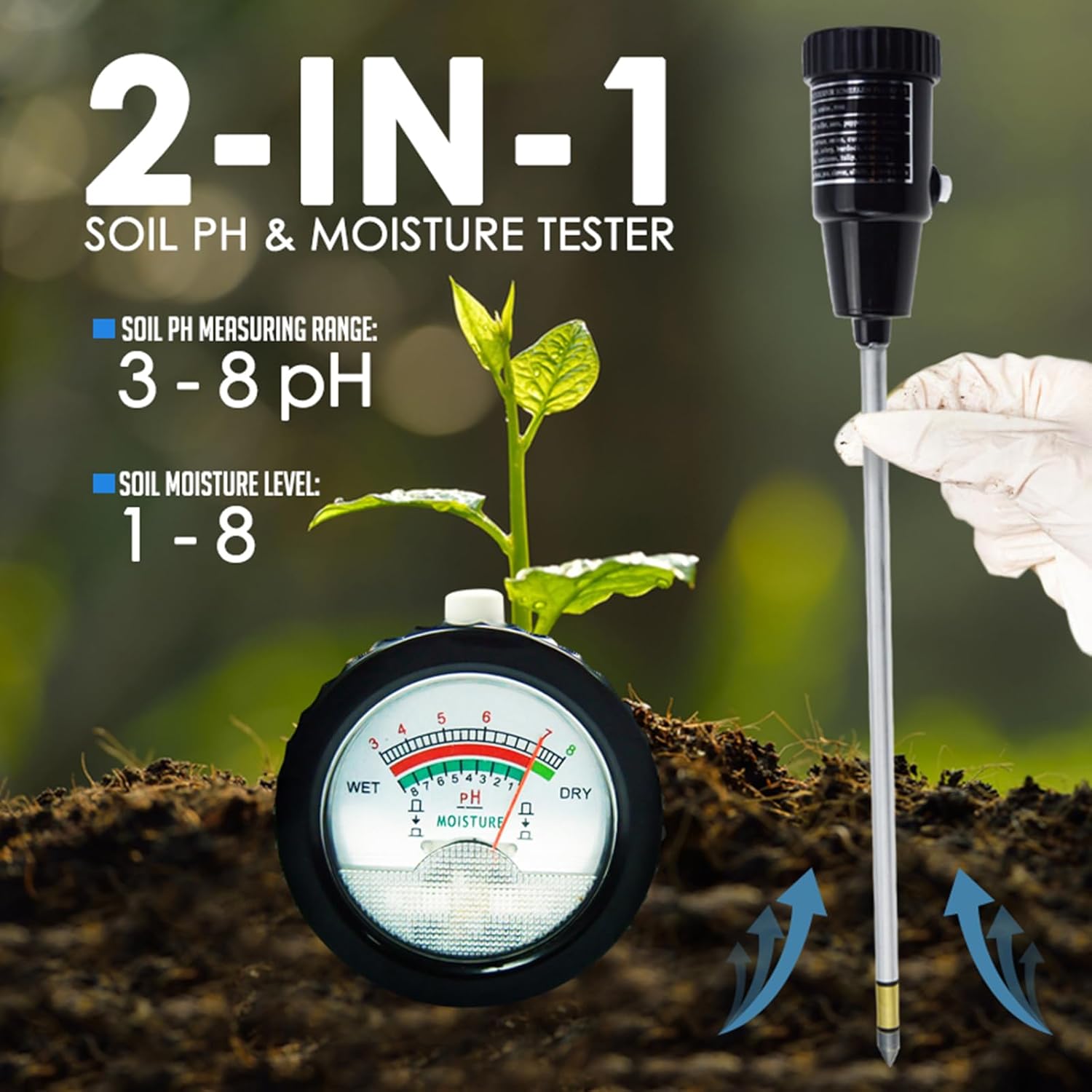 Soil PH Meter, Soil Moisture Sensor Meter, Soil PH Tester Gardening Tool Kits for Plant, Tree, Soil Tester for Moisture Great for Garden, Lawn, Farm, Indoor & Outdoor Use 295mm Long