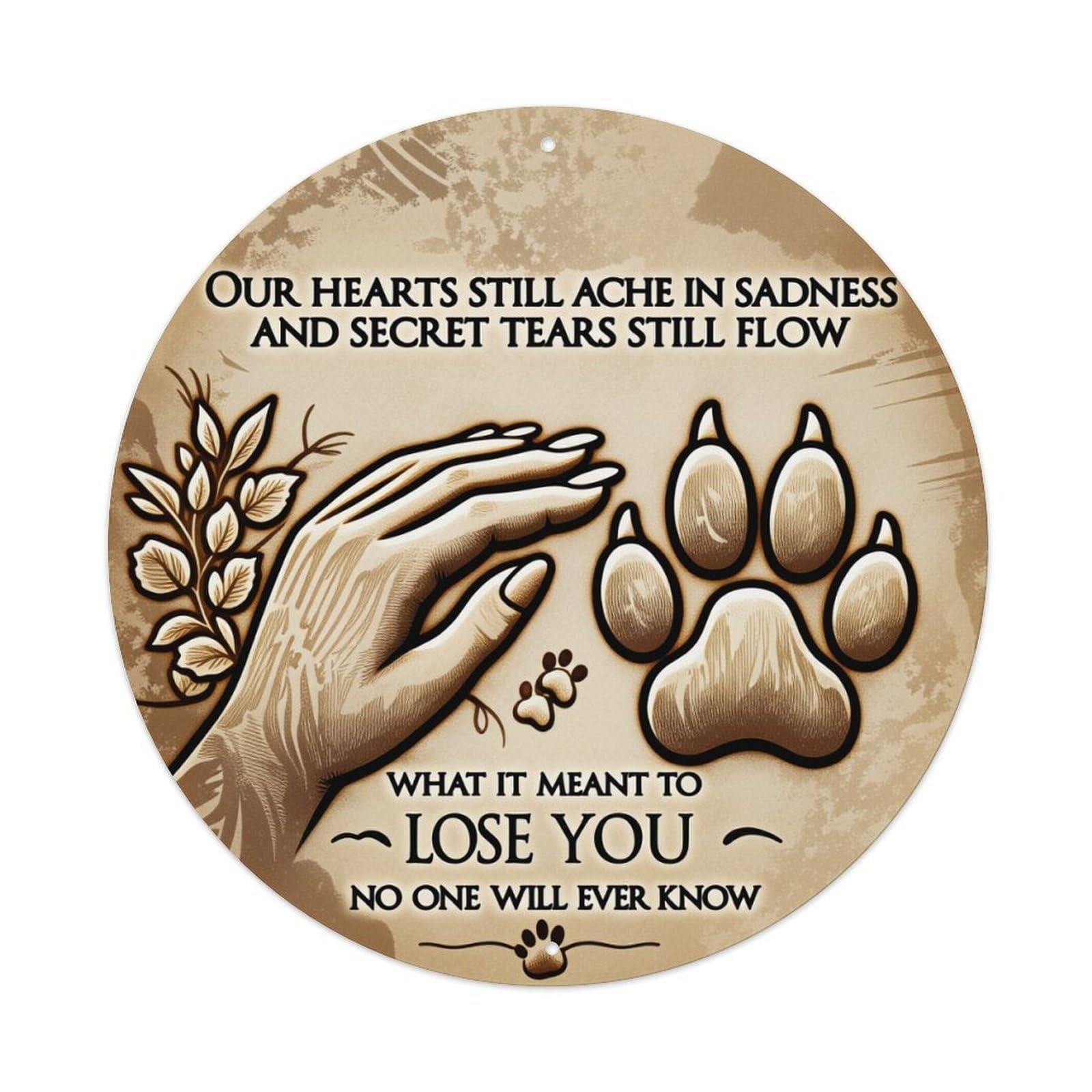 Hand And Paw Print With Leaves And Text Round Vintage Tin Sign,Retro Wall Art,Metal Poster for Home, Bar, Garage, Cafe, Rustic Indoor & Outdoor Decor, 8x8 Inches