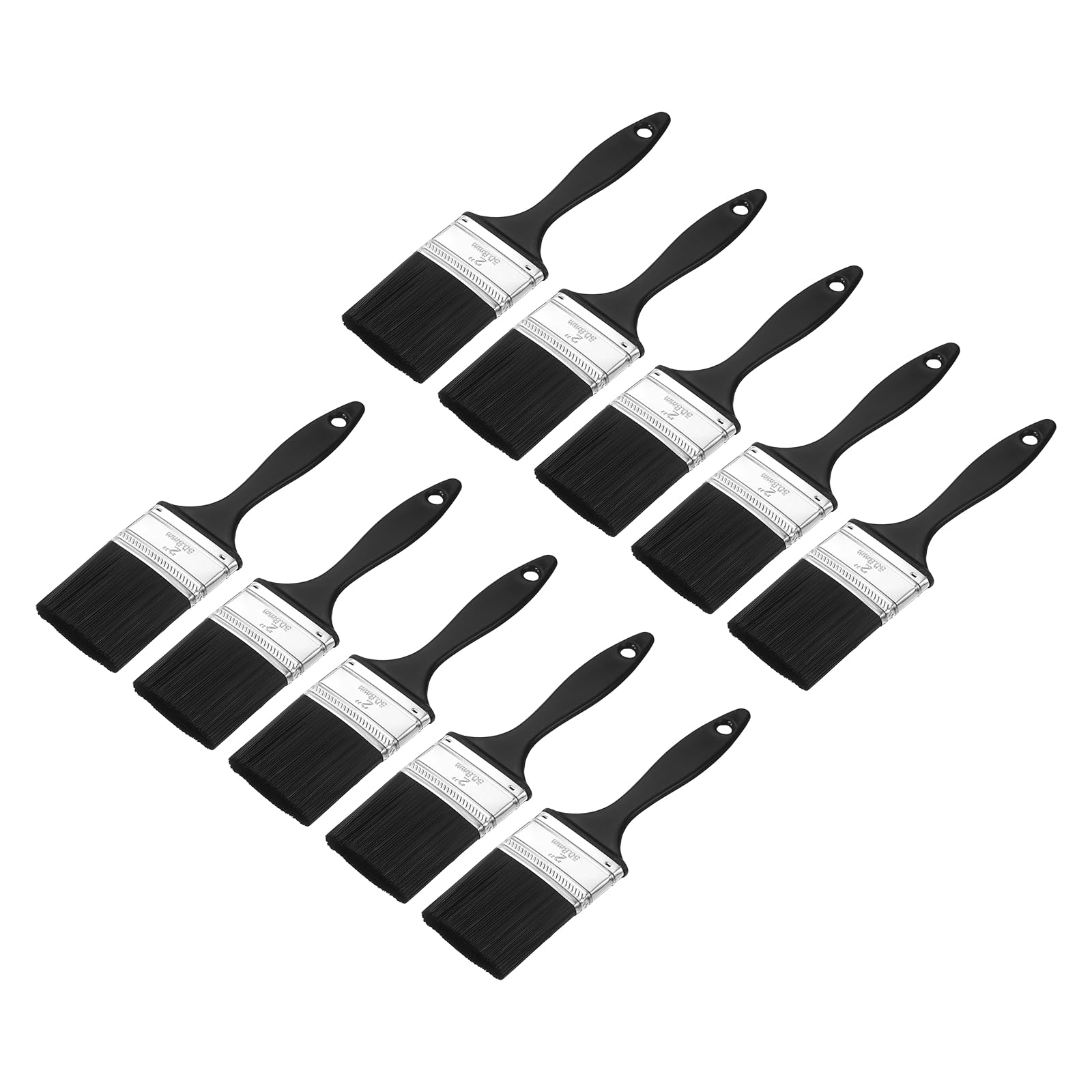 sourcing map 10pcs 2"/50mm Paint Brushes, Flat Brush Nylon Bristle with Plastic Handle, Acrylic Painting Paintbrush Professional Paint Tools for Latex Oil Paints, Black