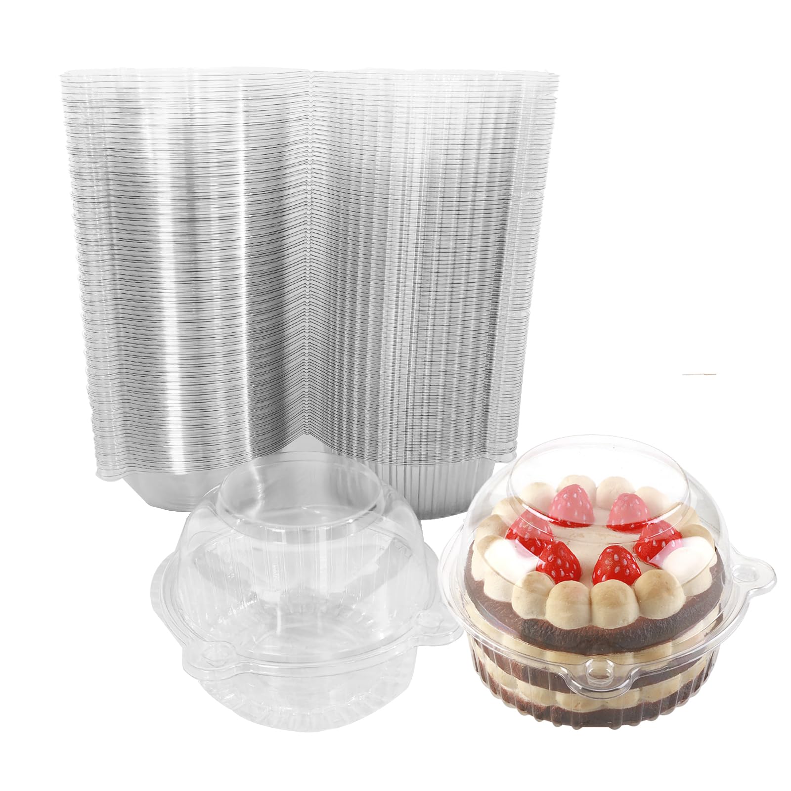 Hniuyun 100 Pack 4 Inch Clear Plastic Cupcake Boxes with Dome Lids, Stackable Individual Dessert Containers for Home Baking, Parties, Weddings, and Cake Shops