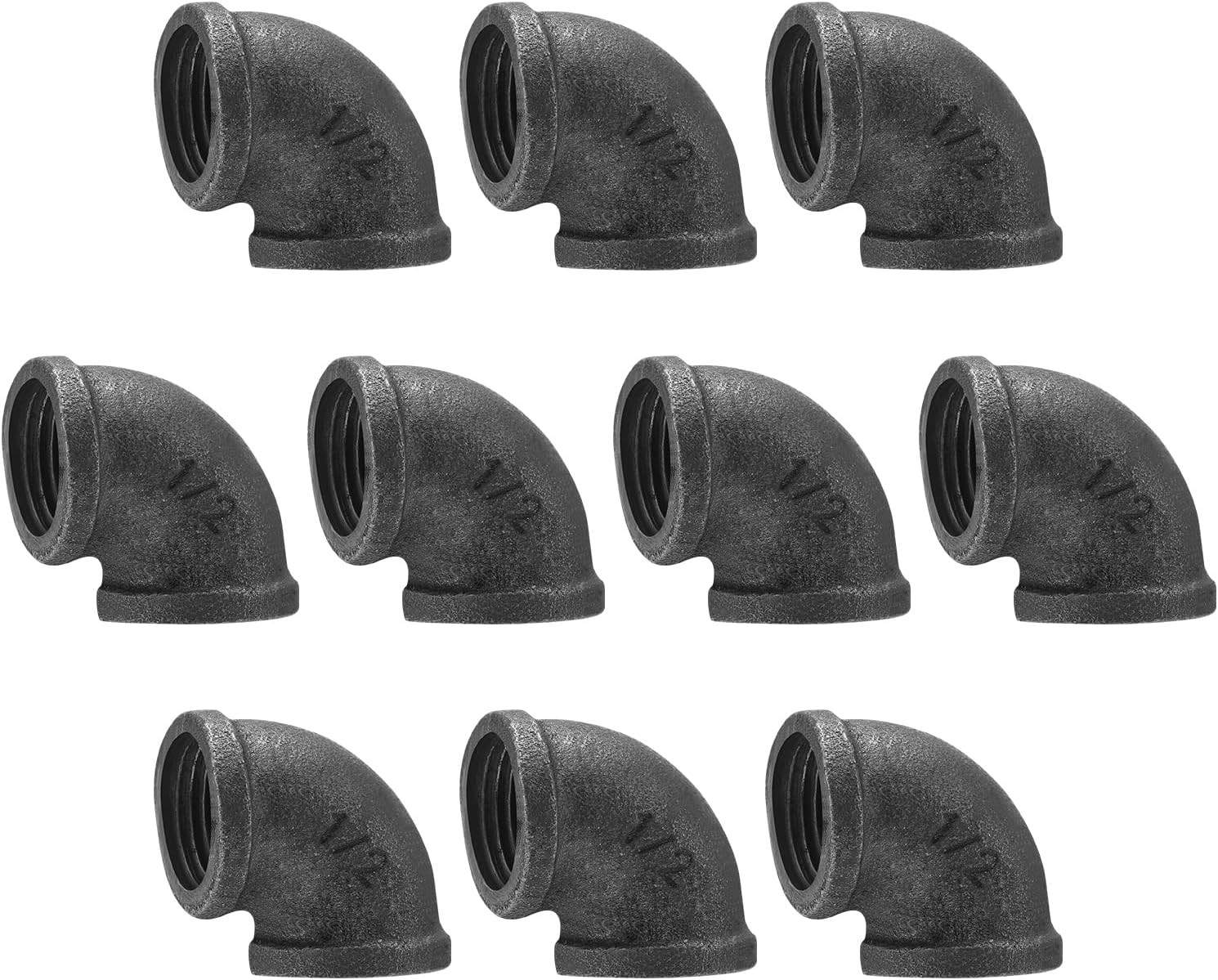 Pipe Fitting Elbow DN25 Threaded Cast Black Malleable Iron for Steampunk Vintage Shelf Bracket DIY Plumbing Pipe Decor Furniture 0.5 Inch