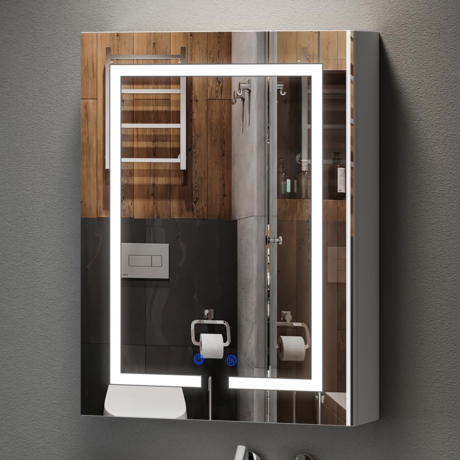 joolihome living Bathroom Mirror Cabinet, Wall Mounted Cabinet with Mirror & 2 Adjustable Shelves, 3 Tier Storage Cupboard Unit Organizer Bathroom Furniture (With LED Lights, 50 x 66 cm)