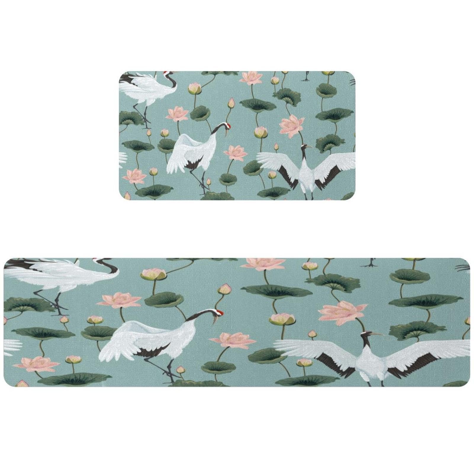 Tapis de couloir japonais grues et lotus pour une cuisine et buanderie harmonieuses