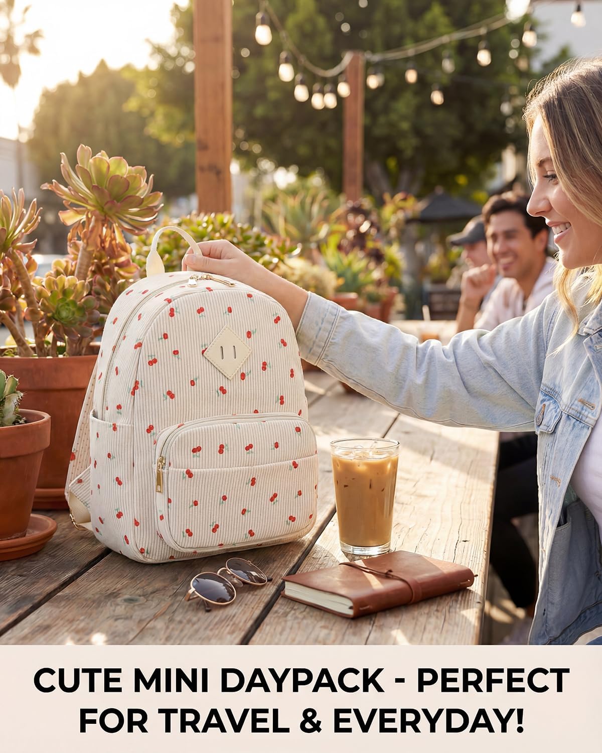 Corduroy Mini Backpack Purse, Lightweight Stylish Cute Small Bag for Women Girls, Adjustable Strap College School Bag Travel Daily Daypacks (Cherry)