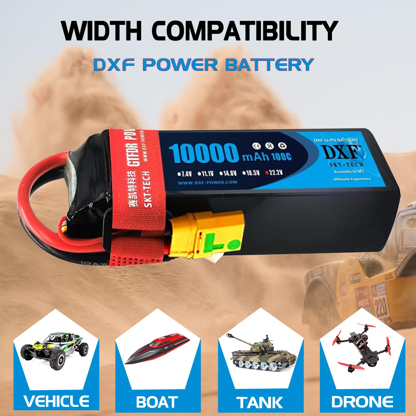DXF 2 confezioni di batterie LIPO, 6S LIPO da 22,2 V, 10000 mAh, 100 C, spina XT90S, per drone, aerei RC, camion, elicotteri e altro, LIPO 6S, batteria in formato 6S1P