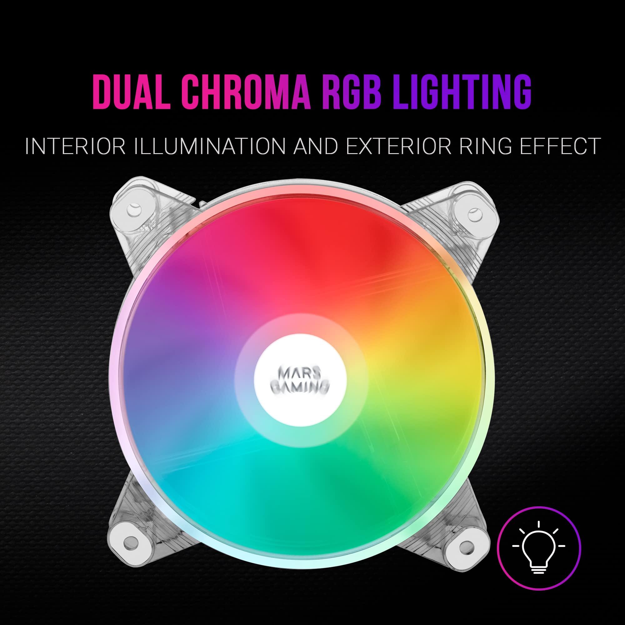 Mars Gaming MFD, Ventilador 120mm CHROMA RGB Dual Automático, Ultra Silencioso 14dB, Conexión Molex 4PIN, Sistema Antivibraciones, Transparente - 4