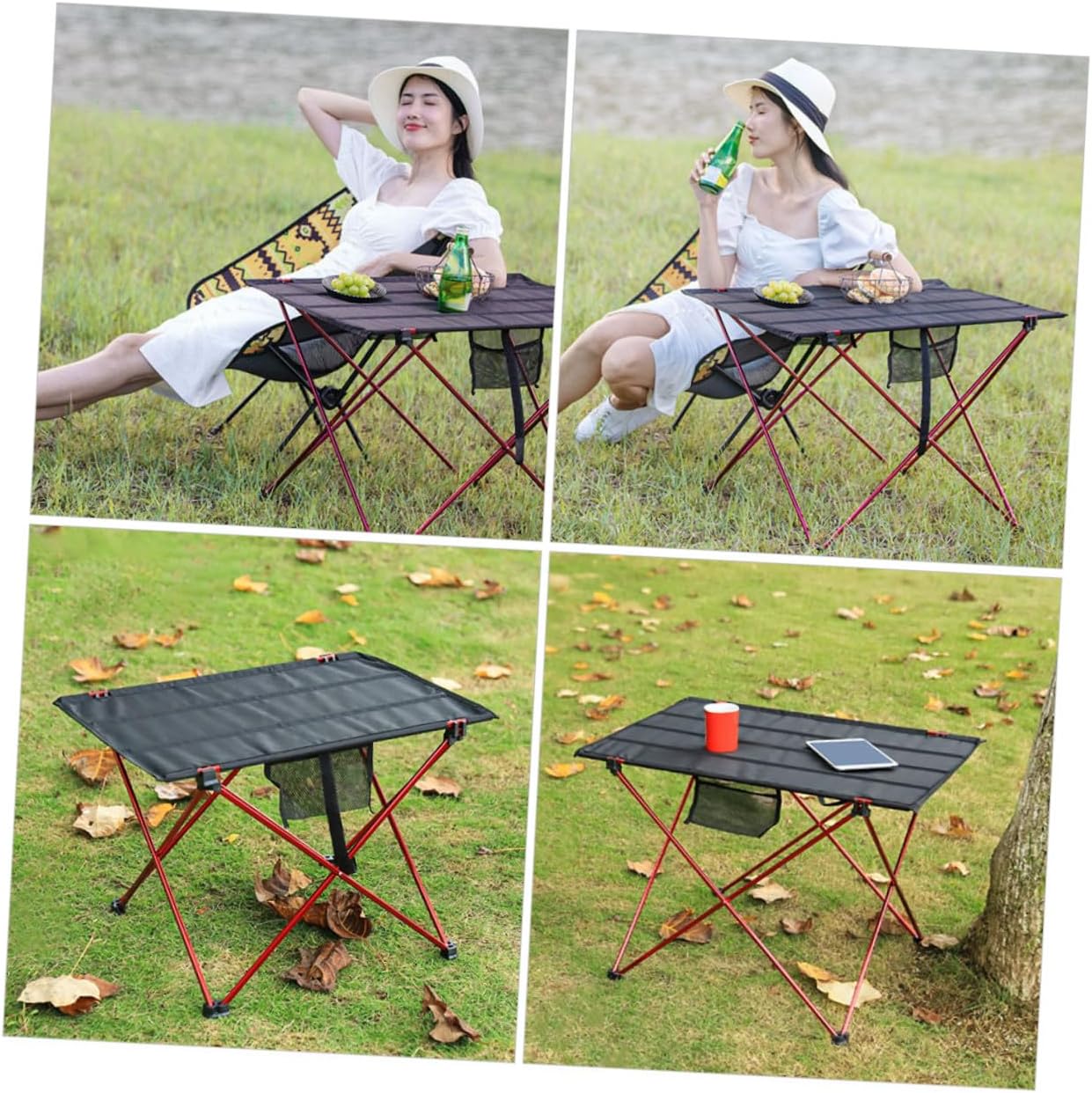 Folding Picnic Table and Stool Set Lightweight Aluminum Portable Foldable Outdoor Camp Table for Hiking, Beach, Rv, and Picnic Use in Crimson Medium Size