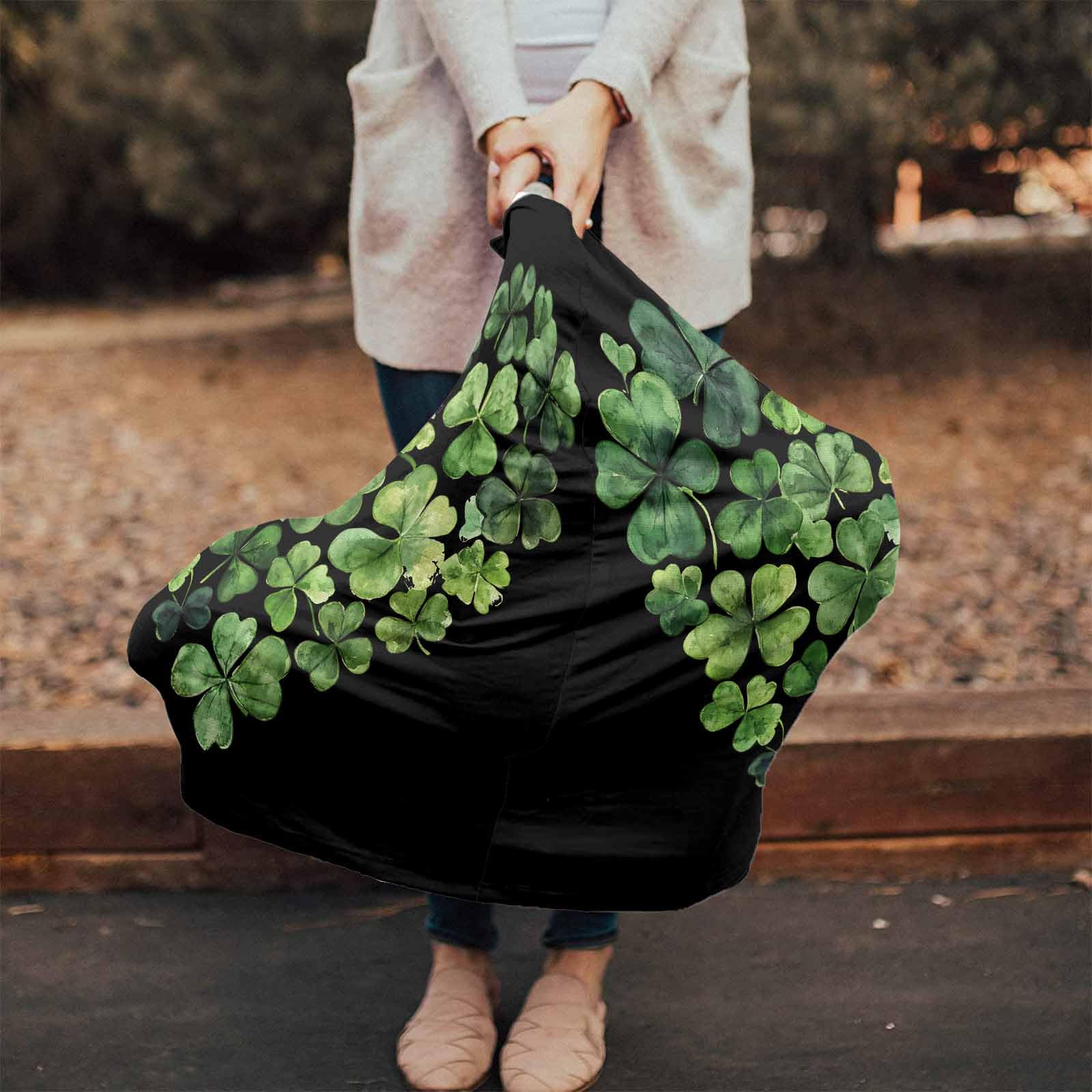 Nursing Cover for Breastfeeding Scarf, Green Shamrock Heart Shape St. Patrick's Black Baby Car Covers Super Soft Multi Use for Canopy Shopping Cart Cover Blanket Stroller Cover