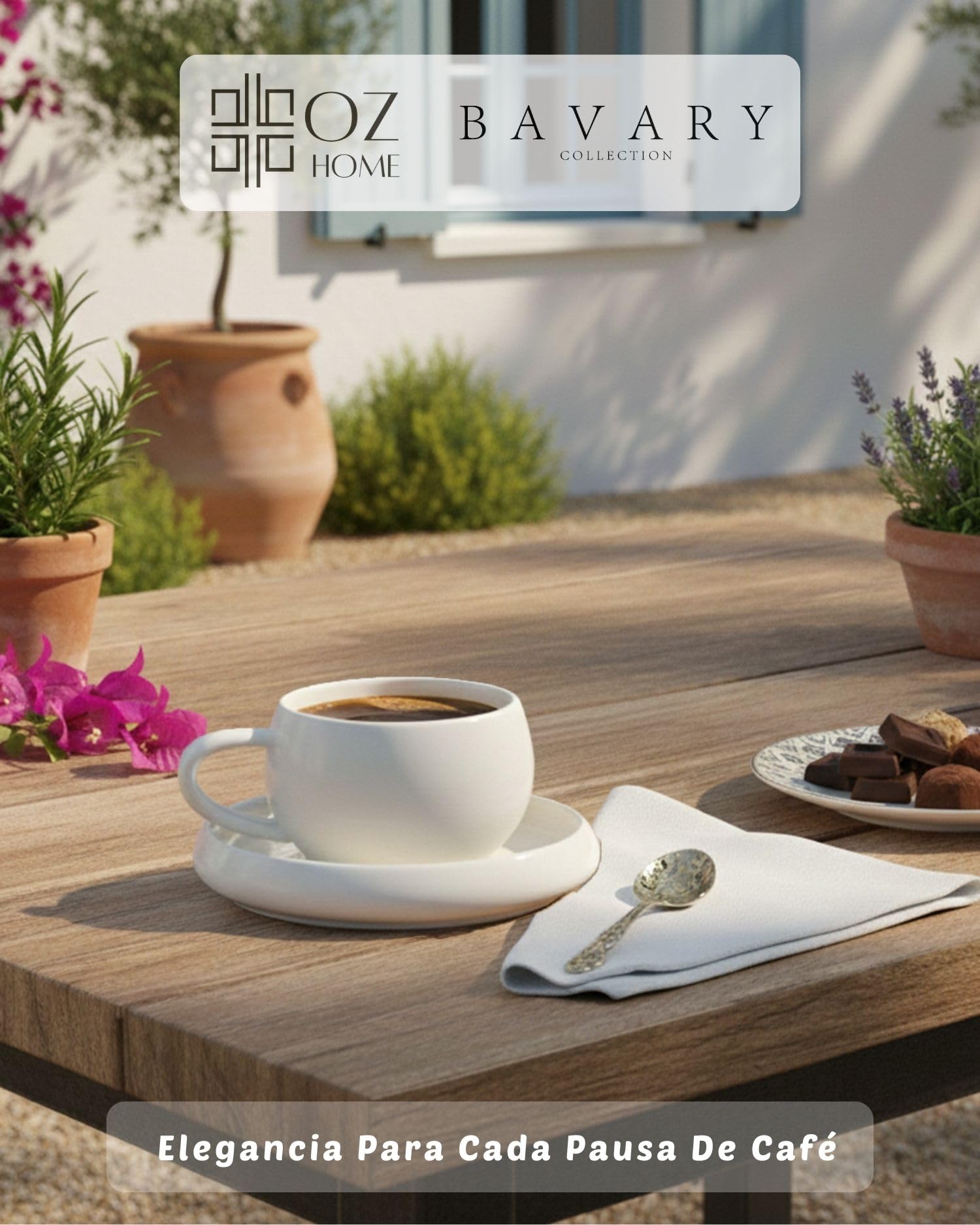 BAVARY Chubby Tazas de Café y Té con Plato – Juego 12 Piezas para 6 Personas – 200 ml Porcelana Blanca – Diseño Redondo – Cappuccino, Café, Té e Infusiones – Aptas Lavavajillas y Microondas