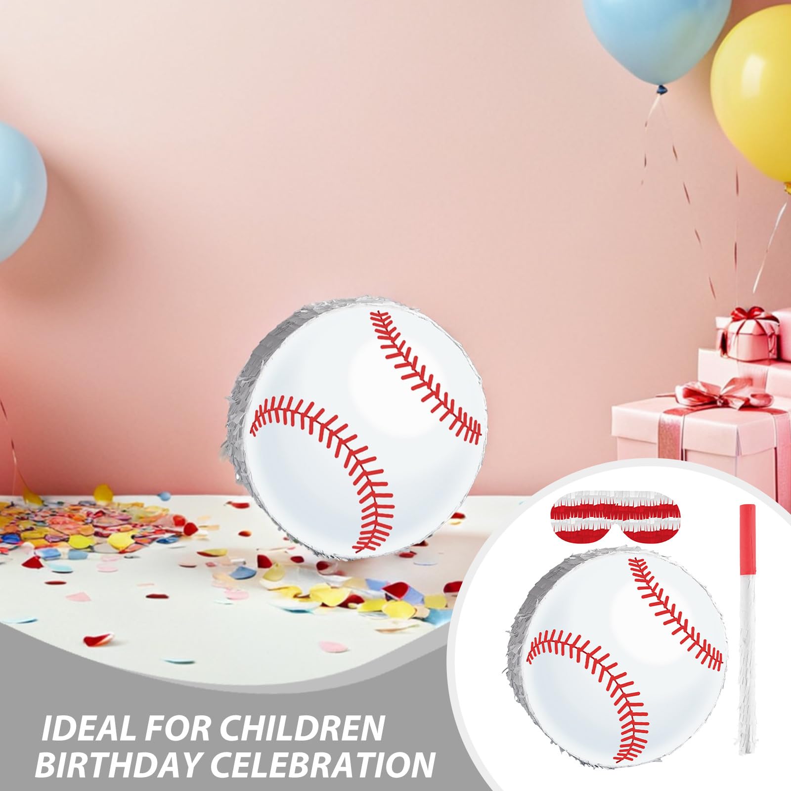 UPKOCH Zestaw Pinata Baseball z Opaską na Oczy, Kijem i Konfetti – Dekoracja na Urodziny Chłopca, Sportowa Tematyka