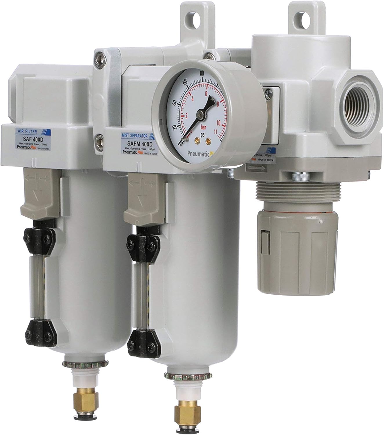 PneumaticPlus SAU430-N06DG-MEP Three Stage Air Drying System Particulate Air Filter, Coalescing Filter, Air Pressure Regulator Combo 3/4" NPT - Metal Bowl, Auto Drain, Bracket, Gauge - Image 3