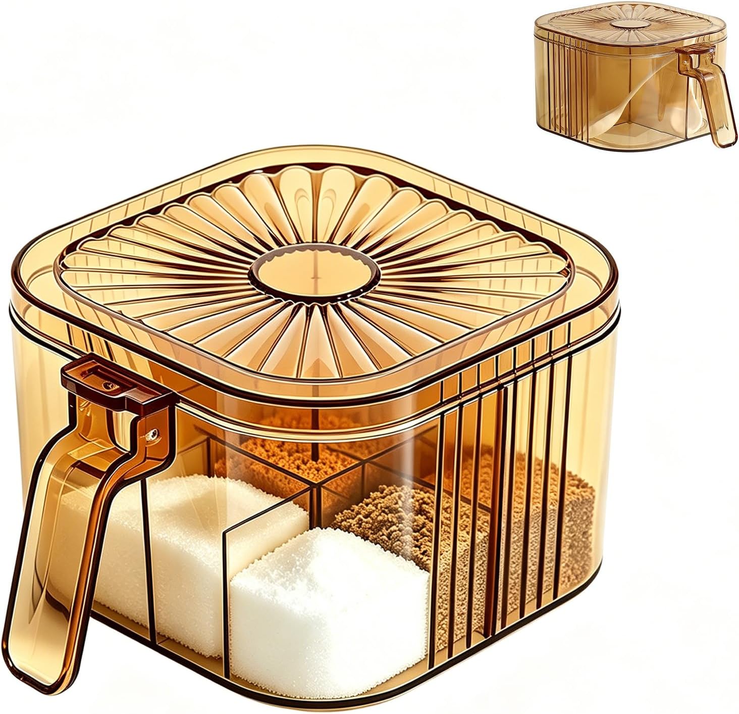 Clear Plastic Seasoning Rack Spice Pots with Lids and Spoon, 4 Piece Condiment Jars Set, Storage Container, Brown