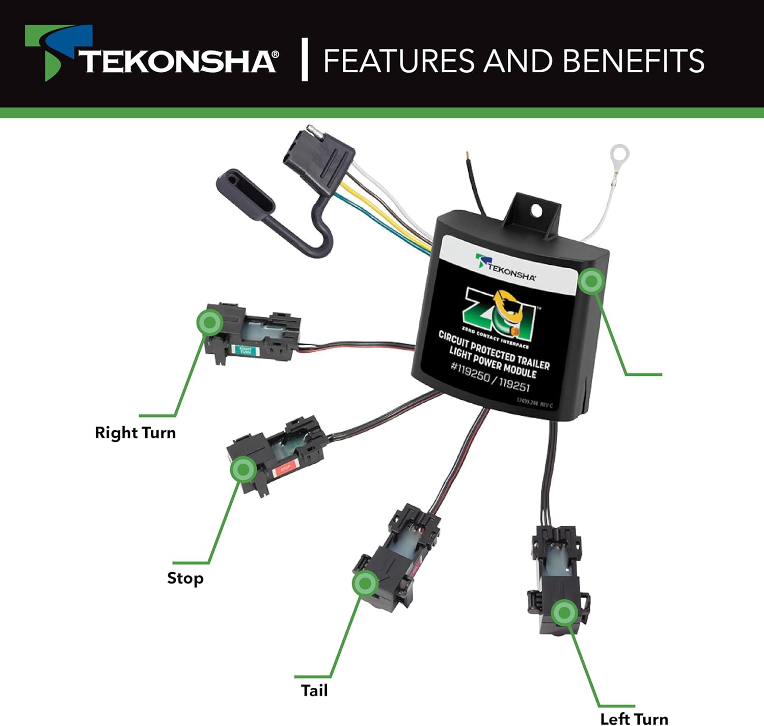 Tekonsha 119250 ZCI ModuLite with labeled sensor connections