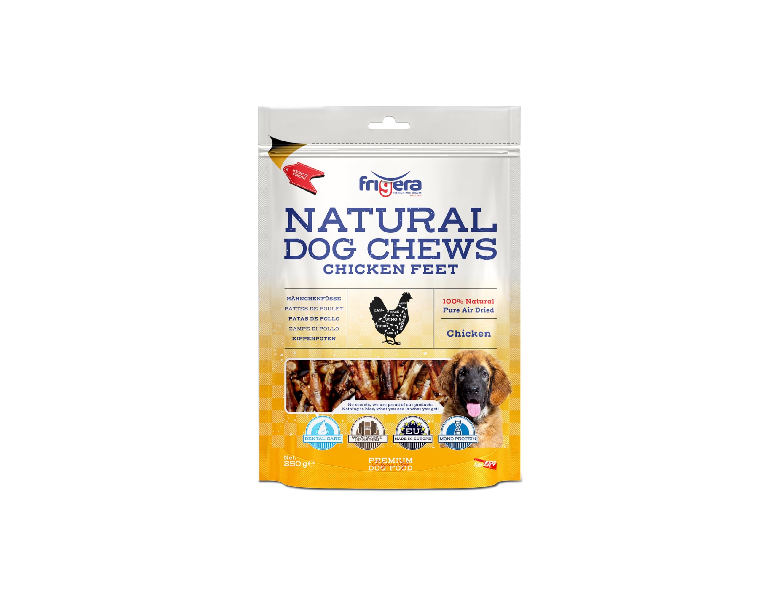 Frigera Pattes de Poulet 250g – Friandises Naturelles pour Chien sans additifs, sans Gluten ni céréales, favorisent la Digestion et la santé articulaire