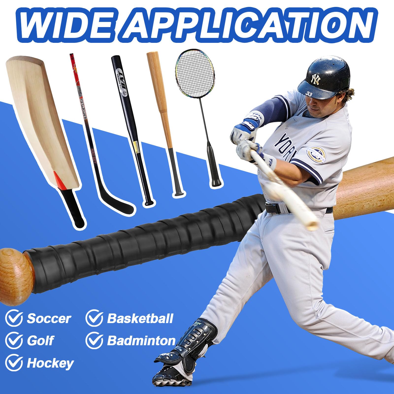 Nastro antiscivolo per mazza da baseball, multi sport, per golf, tennis, softball e hockey, in silicone autofuso migliorato per trazione affidabile e assorbimento degli urti